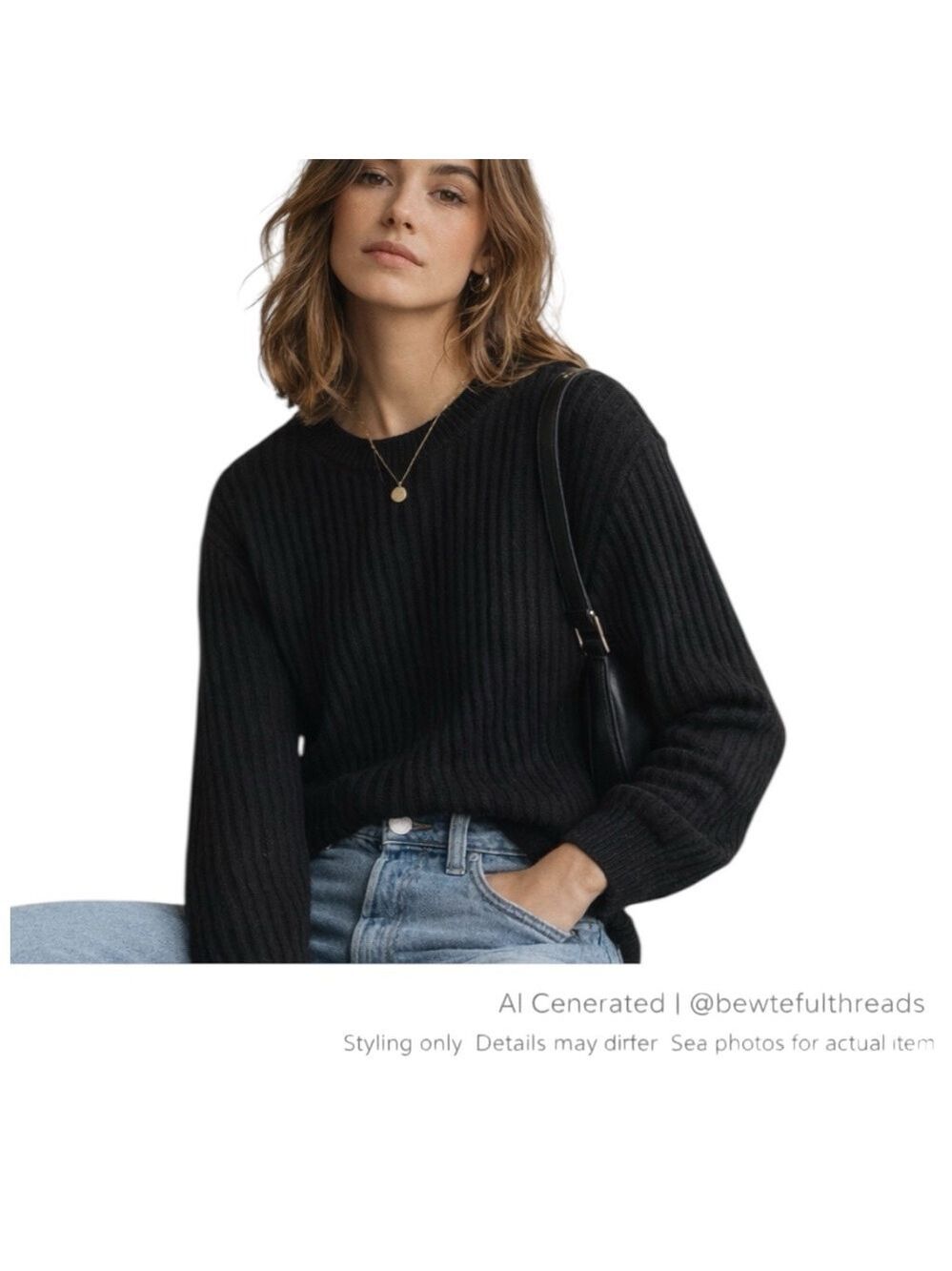 Frank & Oak M Black Ribbed Cotton Sweater Relaxed Minimalist Chic